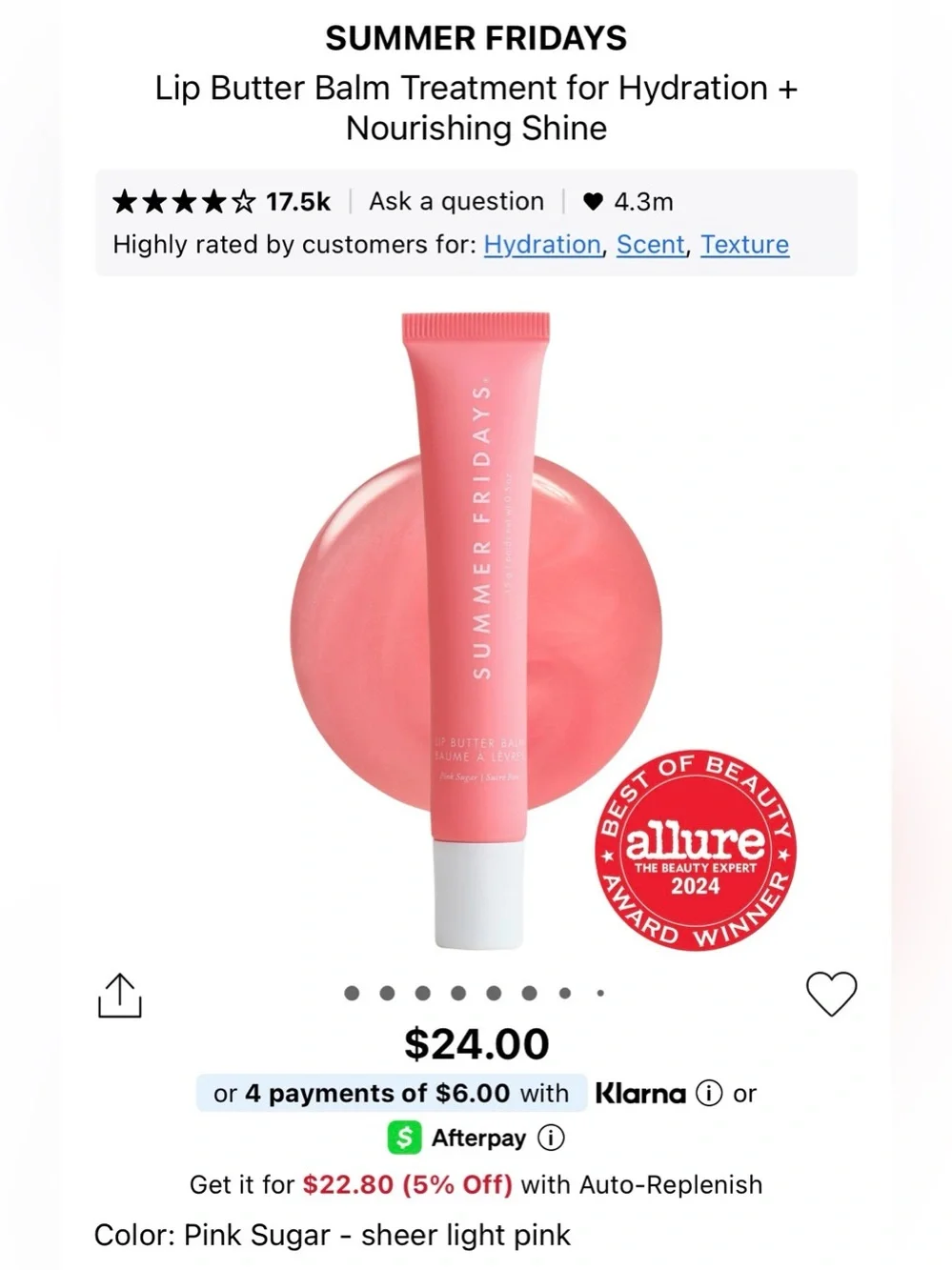 Summer Fridays Lip Butter Balm in Pink Sugar